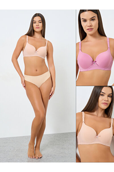 Styli Pack of 2 - Padded Wired Solid Balconette Bra with Metal Trim