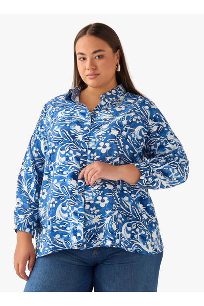 Ulla Popken Regular Fit Viscose Shirt with Floral Print