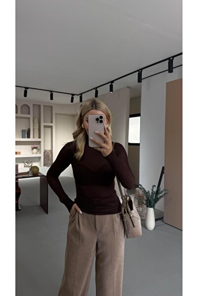 Sezgi Tekin Μπλούζα με ζιβάγκο καφέ διάφανη