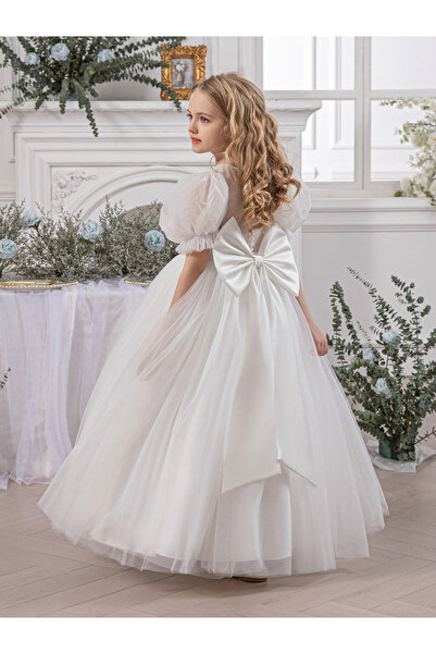 Take Two By Styli Mesh Bow Detail Puff Sleeve Dress