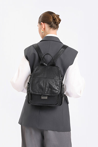 Hüvendo Barcelona Multi-Pocket Cover Detailed Casual Medium Size Women's Backpack Platinum