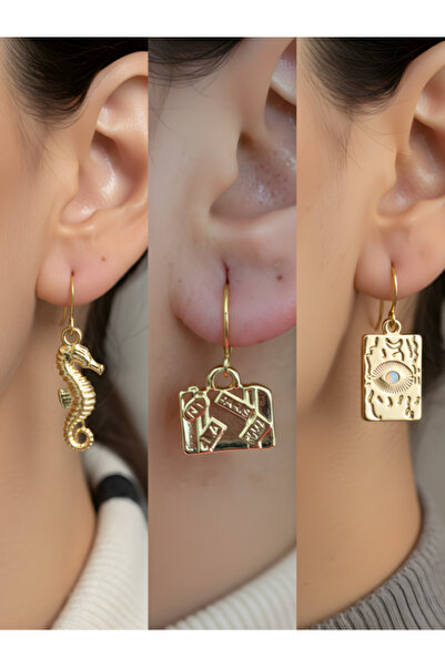 TURBİJ طقم أقراط نسائية مكون من 3 قطع مع رمزات عصرية