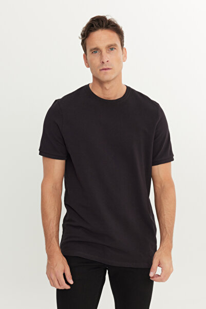 ALTINYILDIZ CLASSICS Men's Black 100% Cotton Slim Fit Slim Fit Crew Neck T-Shirt