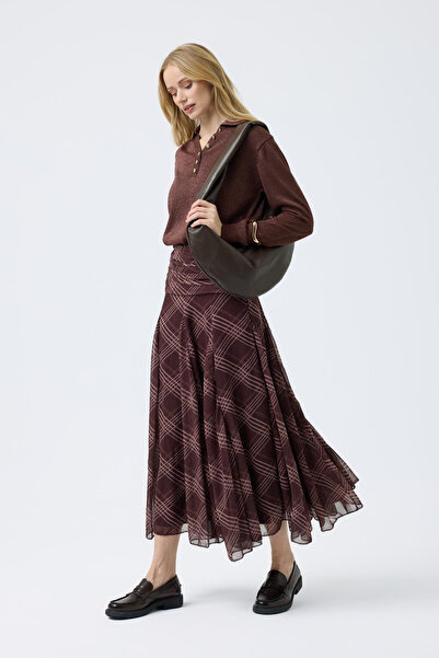 My Blog Coffee-Beige Shawl Patterned Skirt - 251101