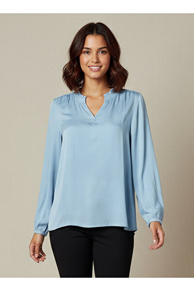 FAV بلوزة فيسكوز بقصّة عادية وياقة ماندرين