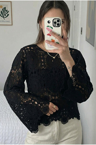 FEMELLE Women's Black Crochet Blouse Standard Size