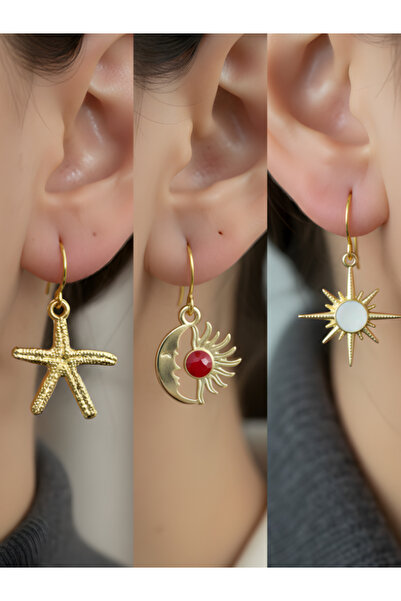 TURBİJ طقم أقراط نسائية مكون من 3 قطع مع رمزات عصرية