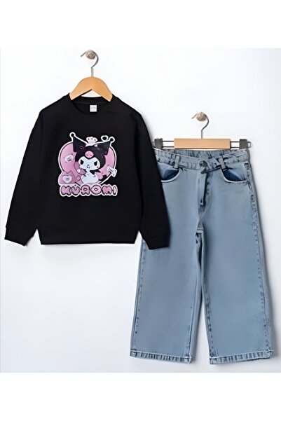 hn sport Kuromi Temalı Kız Çocuk Alt Üst Takım Kot Pantolon ve Sweatshirt