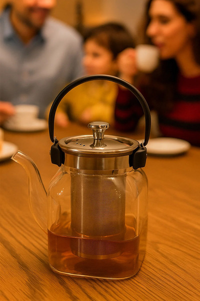Urbanza إبريق شاي زجاجي سعة 1200 مل مع مصفاة من الفولاذ المقاوم للصدأ ومقبض م...