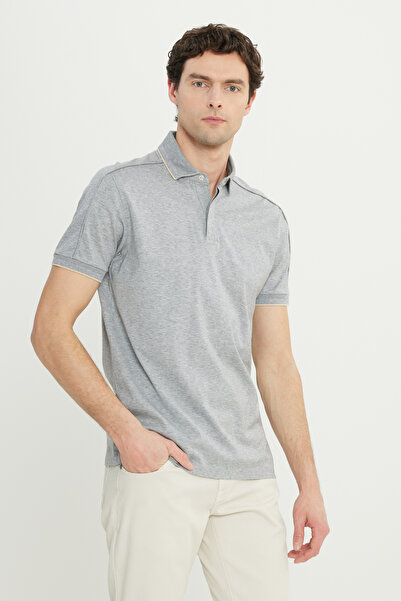ALTINYILDIZ CLASSICS Ανδρικό μπλουζάκι με λαιμόκοψη πόλο σε γκρι μελανζέ 100% βαμβάκι εφαρμοστό