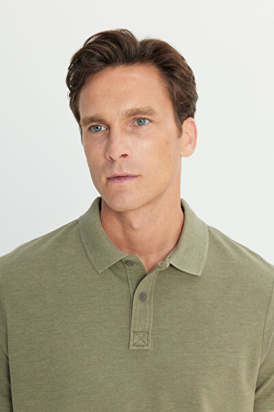 ALTINYILDIZ CLASSICS Men's Khaki Cotton Slim Fit Slim Fit Polo Neck T-Shirt