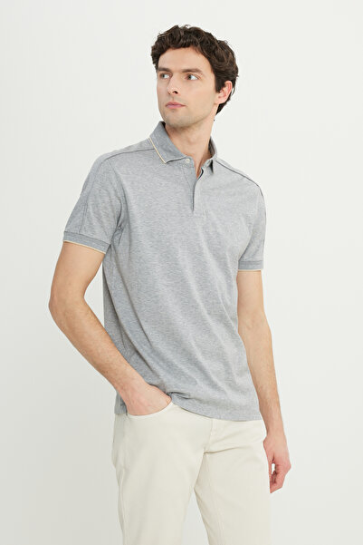 ALTINYILDIZ CLASSICS Ανδρικό μπλουζάκι με λαιμόκοψη πόλο σε γκρι μελανζέ 100% βαμβάκι εφαρμοστό