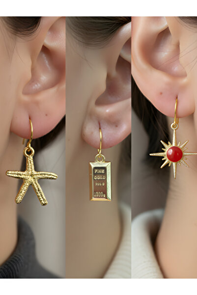 TURBİJ طقم أقراط نسائية مكون من 3 قطع مع رمزات عصرية