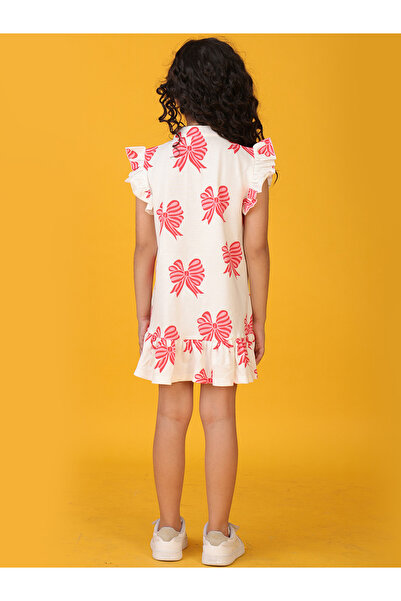 Anthrilo By Styli White Bow Pink Frill Hem Dress