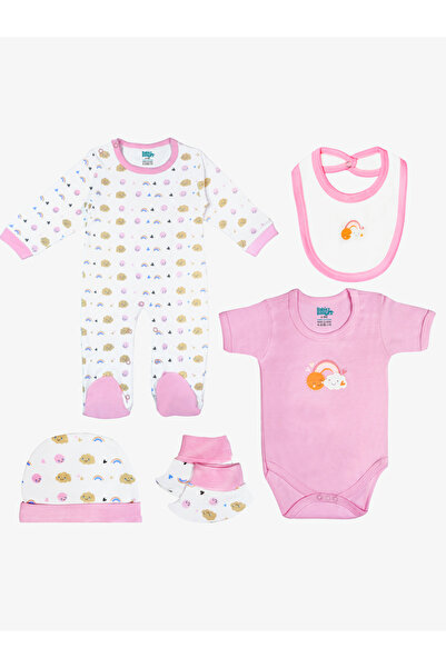 Babies Basic By Styli 5-Piece 100% Cotton Bib, Romper, Mittens, Cap and Sleepsuit Set