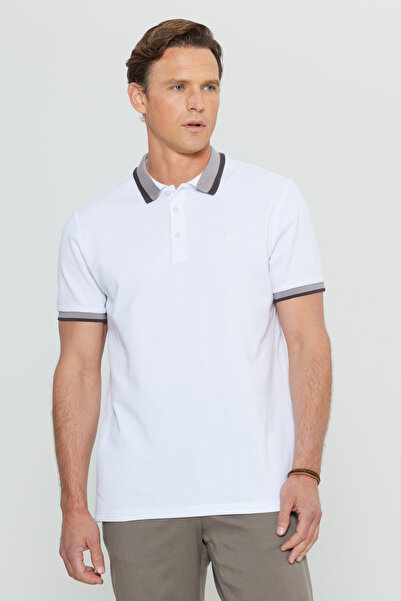 ALTINYILDIZ CLASSICS Ανδρικό λευκό 100% βαμβακερό μπλουζάκι με λεπτή εφαρμογή Polo λαιμόκοψη