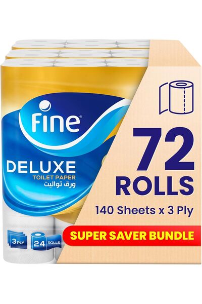 FINE Deluxe Toilet Tissues Paper 72 Rolls, 140 sheets x 3 Ply