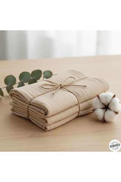 OEM Set of 3 premium muslin cloths, OEKO-TEX certified, sand beige