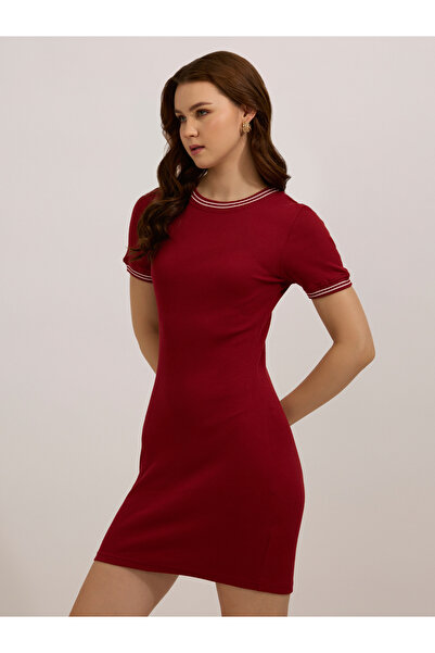 Outzidr By Styli Maroon Ribbed Bodycon Mini Dress