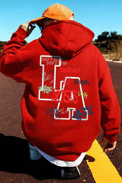 CLASSY.MODA “Hanorac negru pentru bărbați cu glugă – Graffiti colorat „Artist...