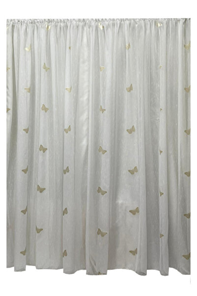 Liz Line Embroidered curtain, white/cappuccino color, with drapery, from the "Papillon" collection PD04110