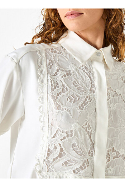 FAV Regular Fit Lace Detailed Collared Shirt with Long Sleeves