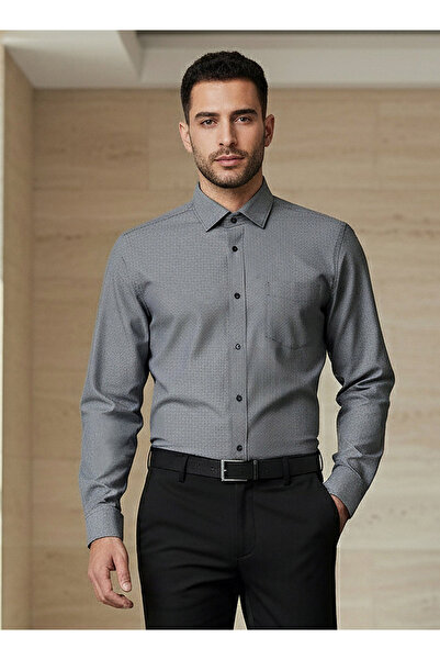 FAV قميص رجالي بقصّة عادية وياقة منتشرة وأكمام طويلة