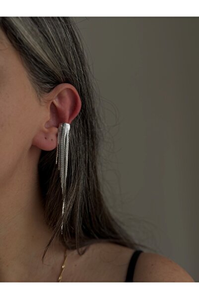 Owentis Silver Uzun Sallantılı Kıkırdak Earcuff Küpe -kararma yapmaz-
