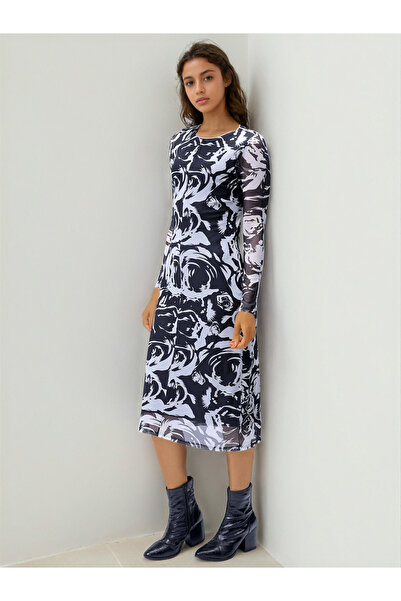 Freehand By Styli Black Floral Print Bodycon Midi Dress
