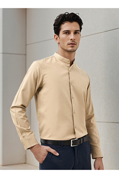 FAV Regular Fit Textured Mandarin Collar Shirt with Long Sleeves