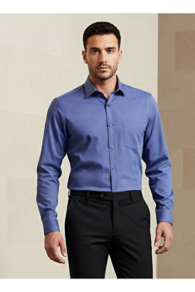 FAV قميص رجالي قصة ضيقة بأكمام طويلة وياقة منقوش