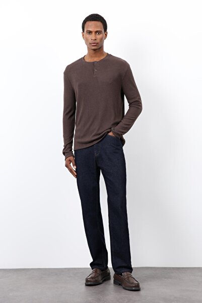 Antioch Brown Corded Fabric Button Collar T-Shirt