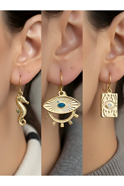 TURBİJ طقم أقراط نسائية مكون من 3 قطع مع رمزات عصرية