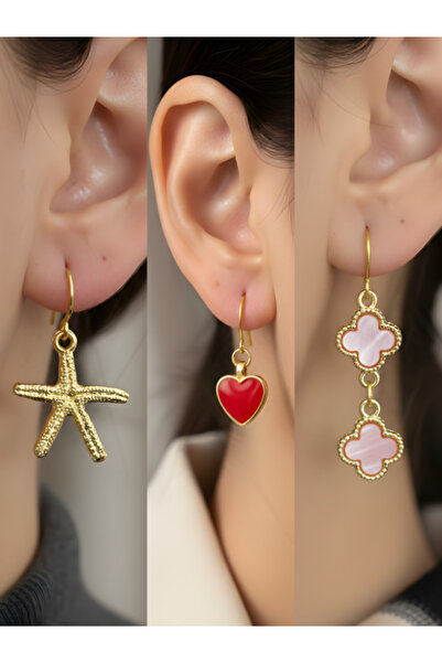 TURBİJ طقم أقراط نسائية مكون من 3 قطع مع رمزات عصرية