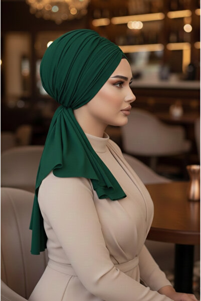 Aişe tesettür Emerald Green Buckle Evening Dress Bonnet Shawl