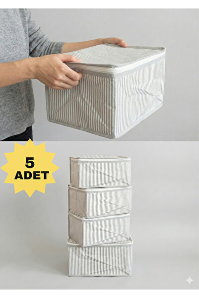 YELLOW STARY HOME DECOR 5'li Gri Çizgili Çorap Hurcu | Çok Amaçlı Dolap Içi v...