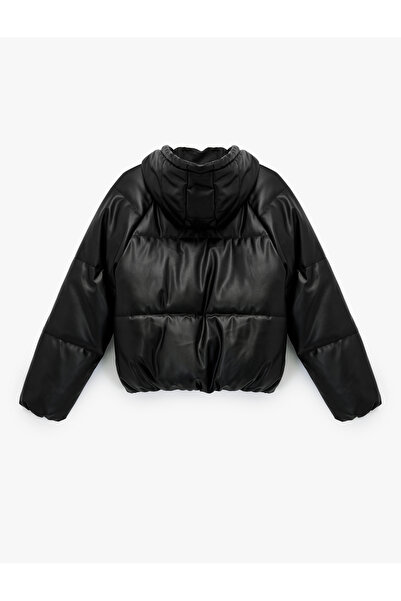 Koton Дълга ръкавна яке с качулка, джобове, цип и изкуствена кожа