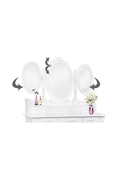 Selgot Masă de machiaj albă cu 3 oglinzi și scaun