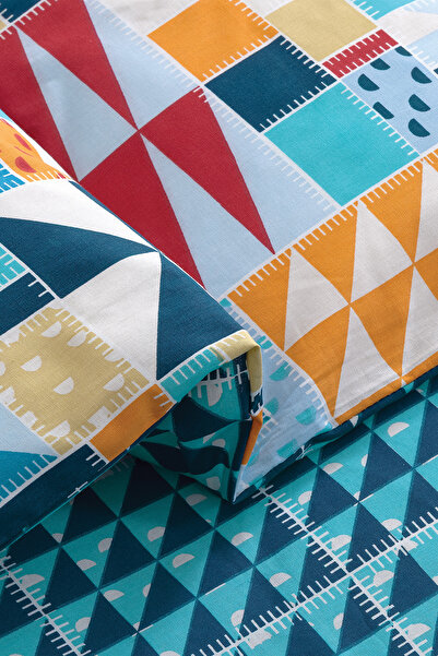 Yataş Patchwork Ranforce Single Duvet Cover Set - Blue