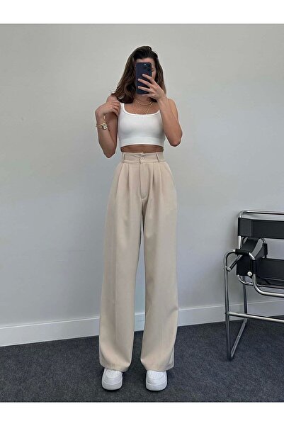MIZUKI High Waist Pleated Plaszo Fabric Trousers