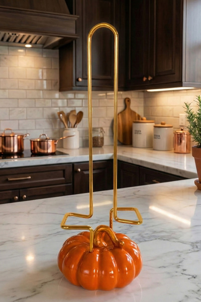 Al Ver Gülüm Pumpkin Figured Paper Towel Holder Kitchen Bathroom Decorative Napkin Holder Modern Roll Towel Stand Gold Color