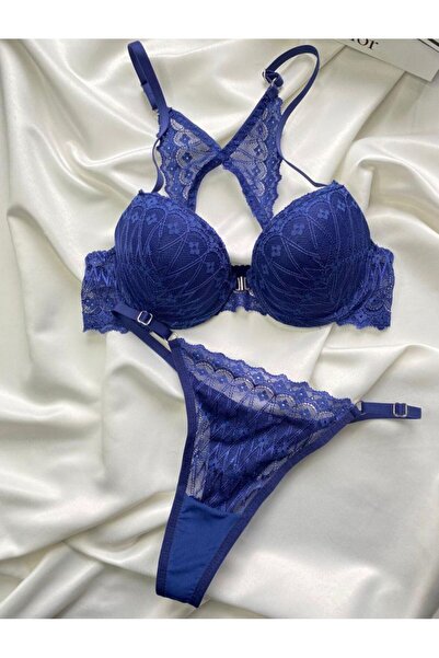 ARONA Бюстгальтер з відкритою передньою частиною та мереживними деталями - СИНІЙ
