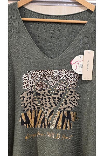 Park Moda Knitwear Sweater Leopard Pattern Stoned