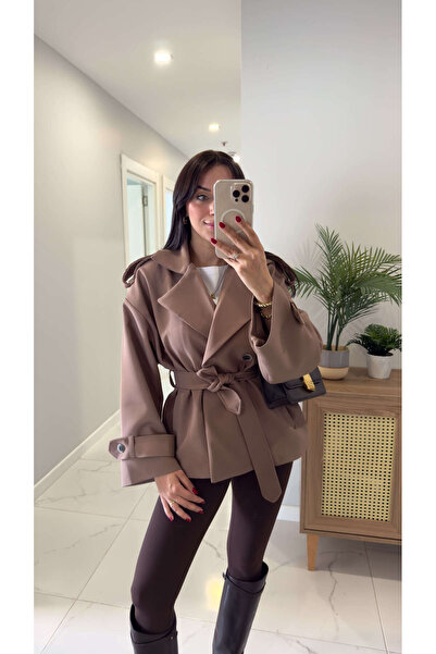 BİRCANÇİL Kitty Light Brown Belted Trench Coat