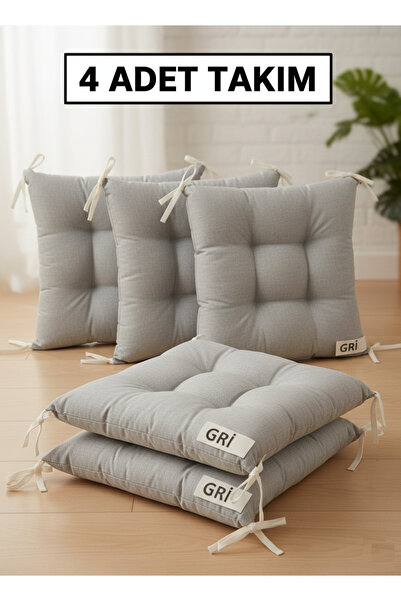 Mirayra Tekstil 4'lü Bahçe, Balkon, Salon Sandalye Minderi, Bağcıklı
