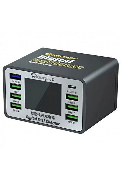Universal Incarcator Statie Mechanic 8C with Display, 50W, 3A, 7 x USB-A - 1 x USB-C, Negru