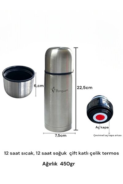 Penguen Steel Food Tea Coffee Hand Thermos with Cup Leak-Proof Double-Layer Steel Lightweight Hand Thermos 500ml