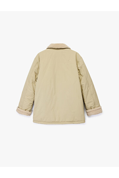 Koton Mock Neck Long Sleeve Zippered Pocket Plush Lined Anorak Coat