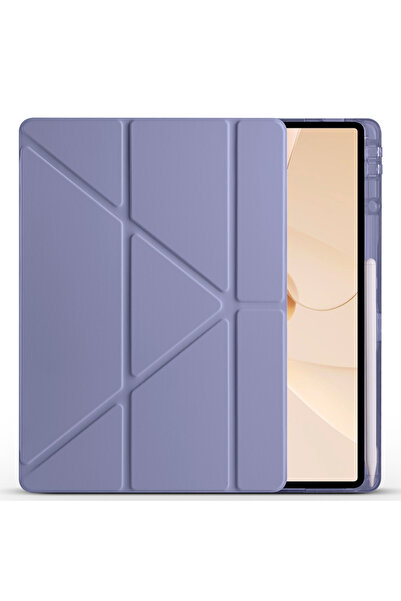 HTstore Huawei Compatible Matepad 12X Case Zore Tri Folding Case with Pen Compartment and Stand - Purple