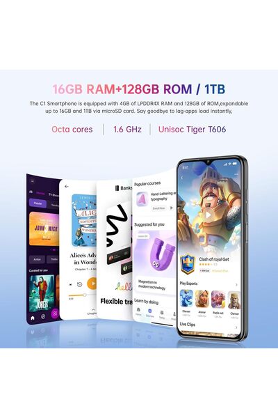 oukitel C1 (2025) Unlocked Phone Octa-Core 16GB RAM+128GB 5150mAh Android 15 Black